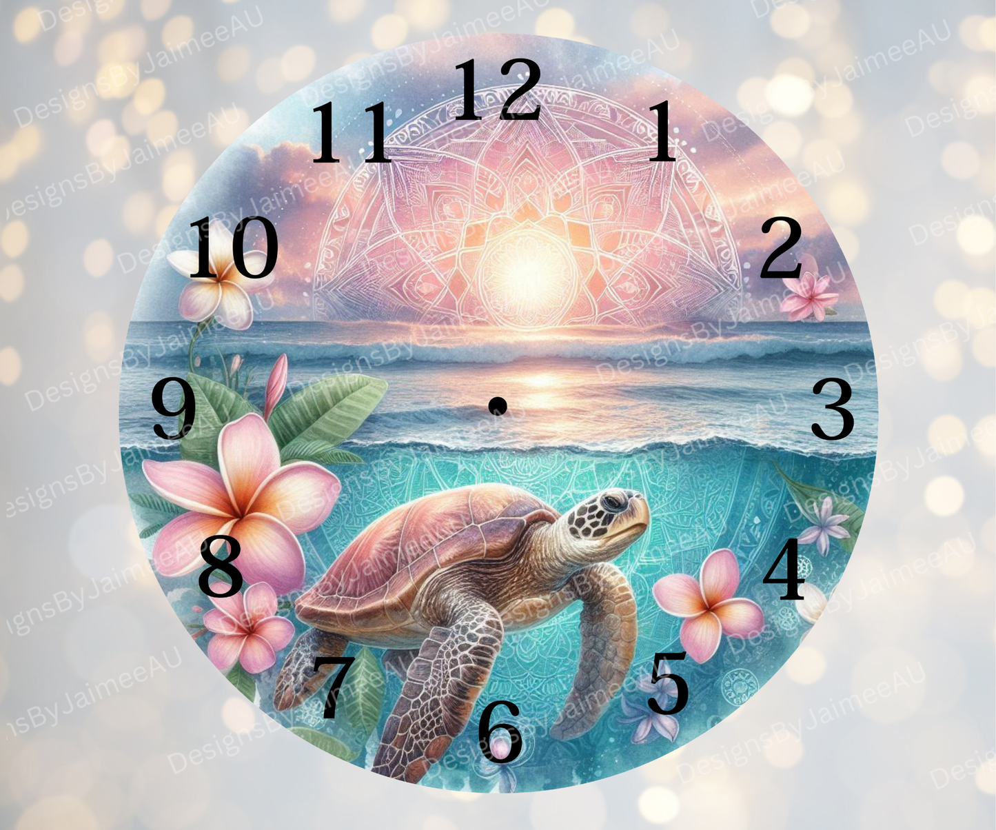 Pink and Aqua Sunset Turtles #2 Digital Sublimation Clock Design