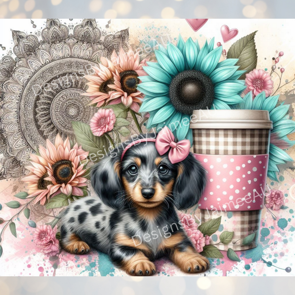 Pinks and Aqua Dapple Dachshund Digital 20oz Sublimation Tumbler Wrap