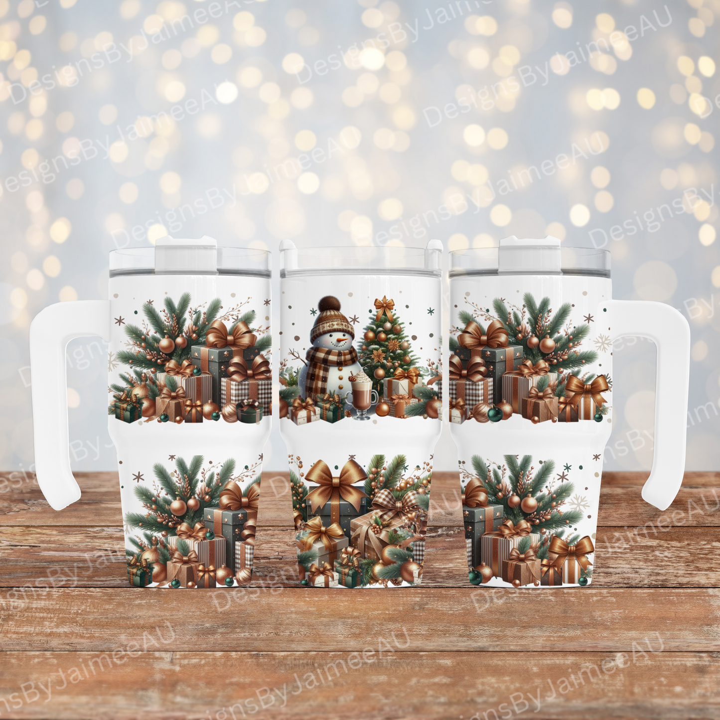 Copper and Green Snowman #2 - Digital 20oz Tumbler with Handle Wrap Design