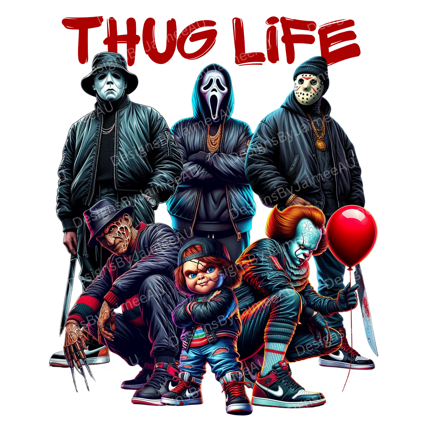 "Thug Life" Hip Hop - Horror Movie Characters Digital DTF Transfer PNG Image