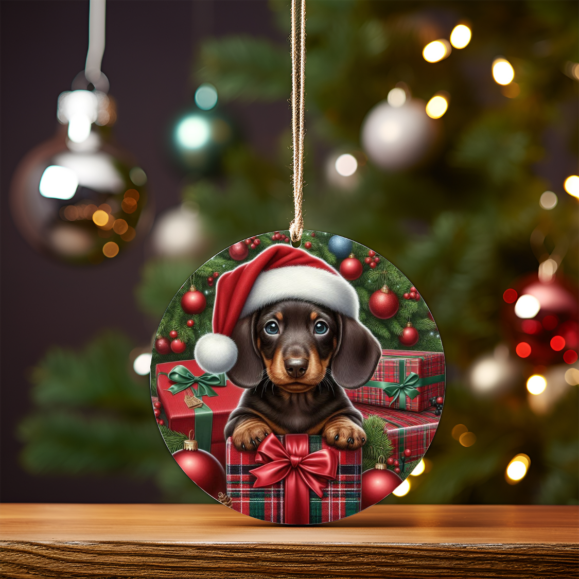 Christmas Dachshund #3 Digital Sublimation Ornament Design
