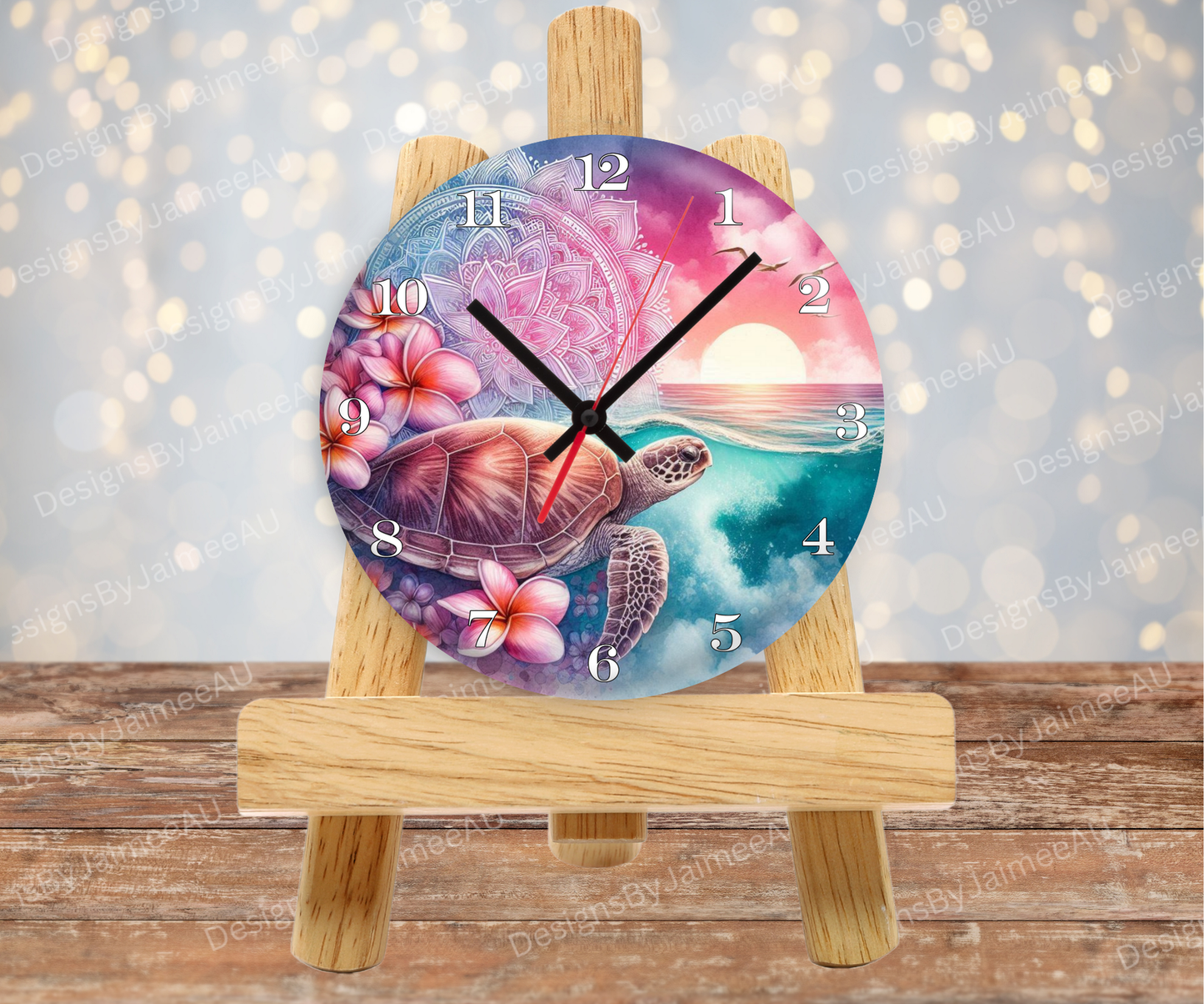 Pink and Aqua Sunset Turtles #3 Digital Sublimation Clock Design