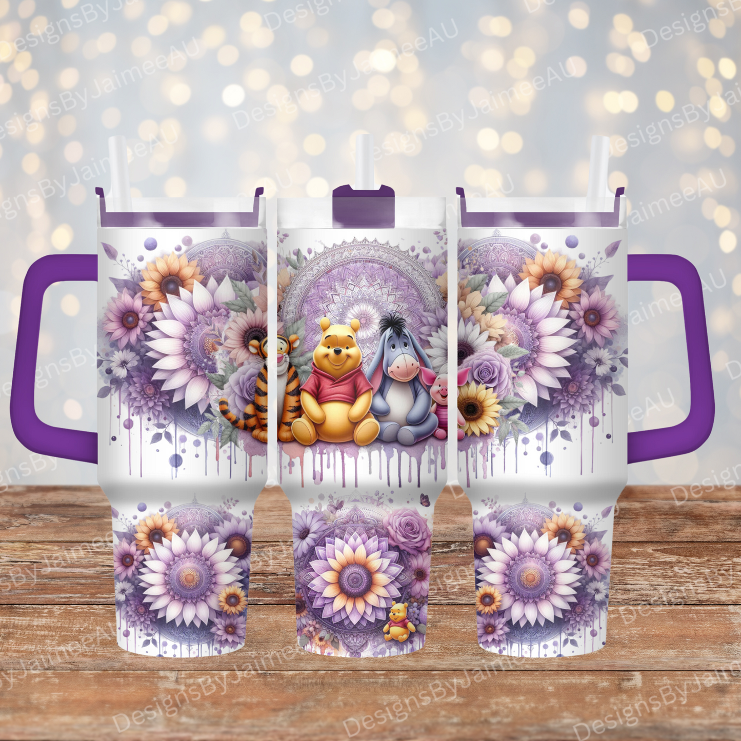 Pastel Purple Winni The Pooh and Friends 40oz Digital Sublimation Tumbler Wrap