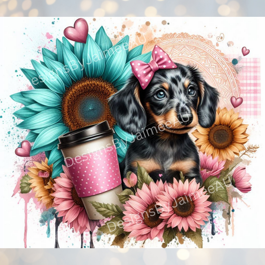 Pinks and Aqua Dachshund Digital 20oz Sublimation Tumbler Wrap