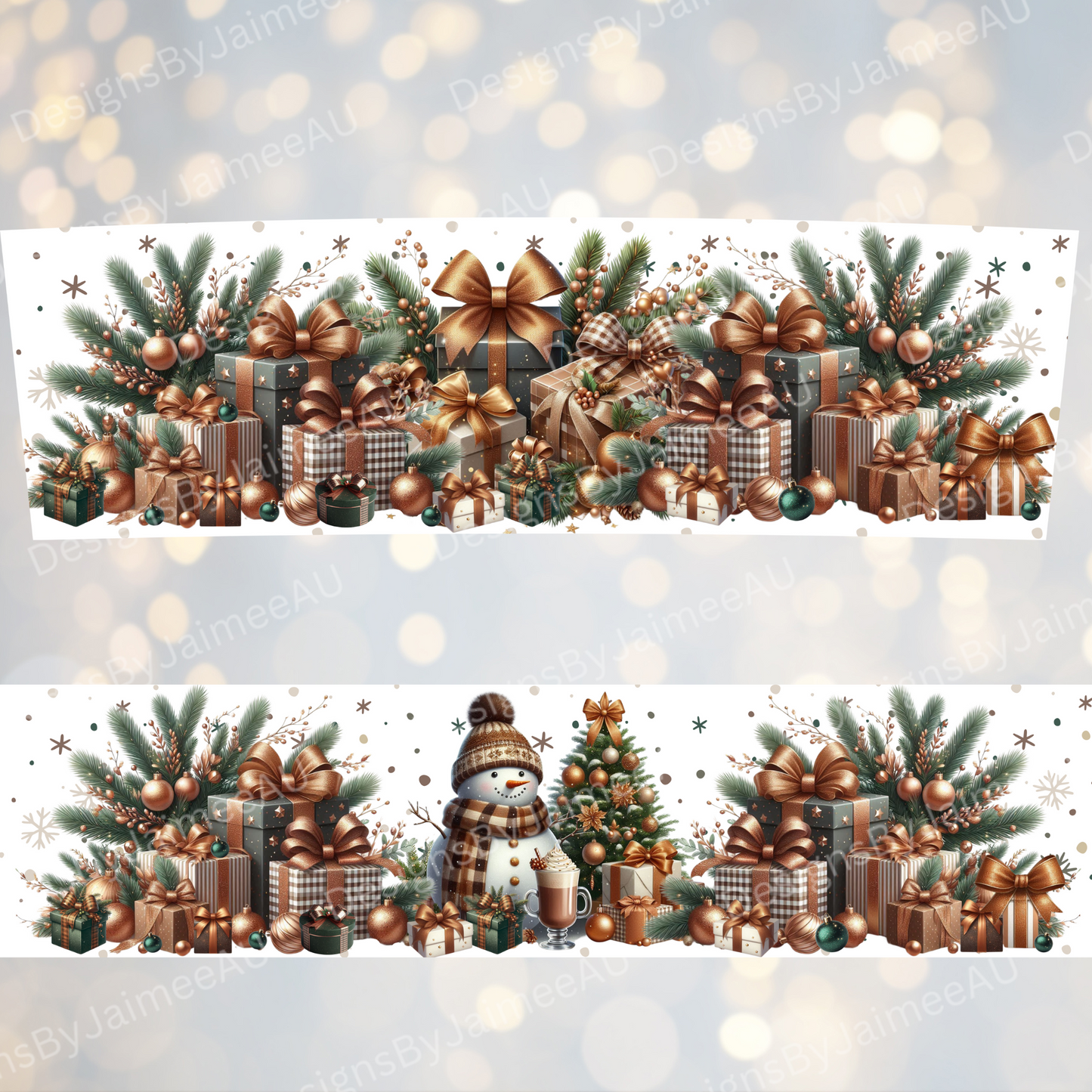Copper and Green Snowman #2 - Digital 20oz Tumbler with Handle Wrap Design