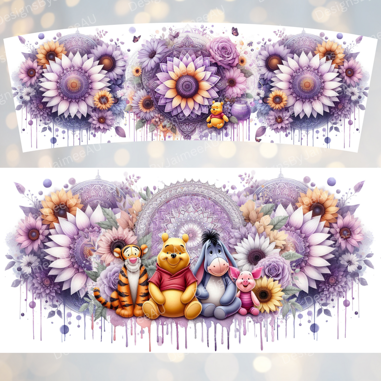 Pastel Purple Winni The Pooh and Friends 40oz Digital Sublimation Tumbler Wrap