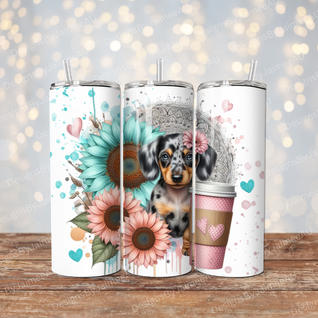 Dapple Dachshund Pinks/Aqua Digital 20oz Sublimation Tumbler Wrap