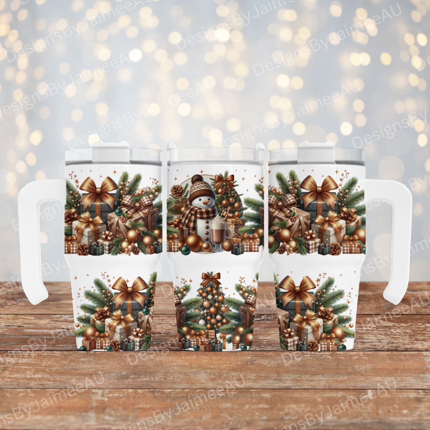 Copper and Green Snowman #1 - Digital 20oz Tumbler with Handle Wrap Design