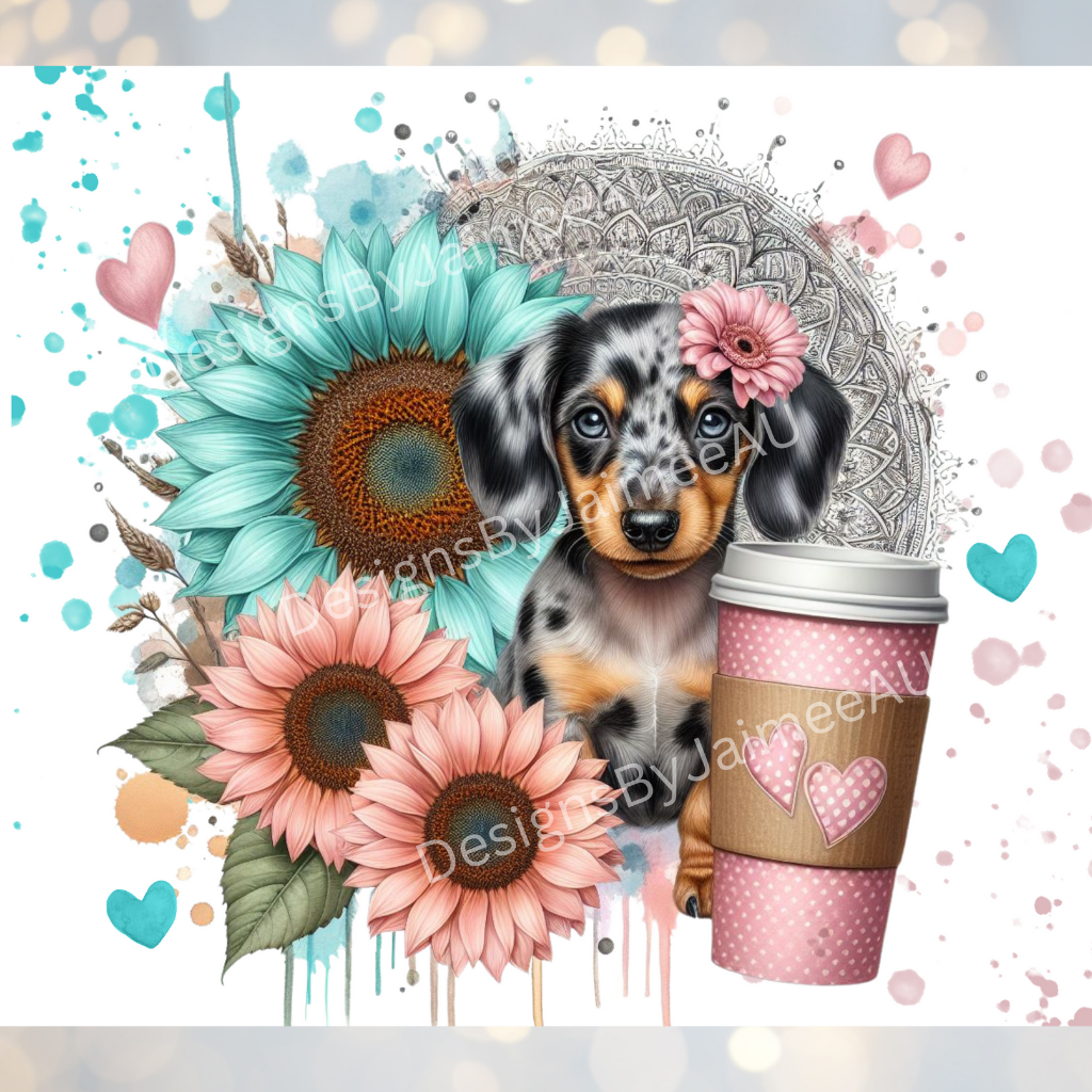 Dapple Dachshund Pinks/Aqua Digital 20oz Sublimation Tumbler Wrap