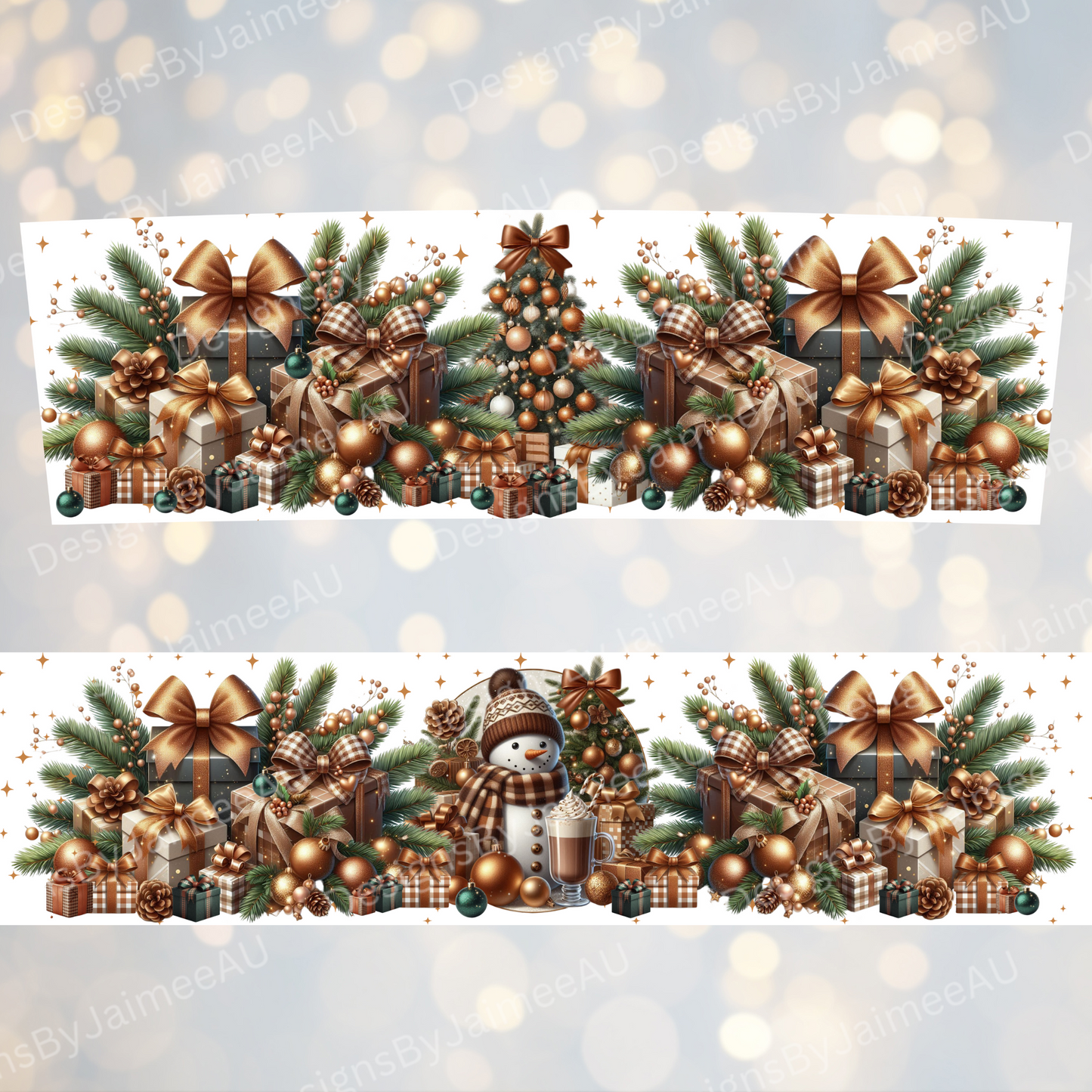 Copper and Green Snowman #1 - Digital 20oz Tumbler with Handle Wrap Design