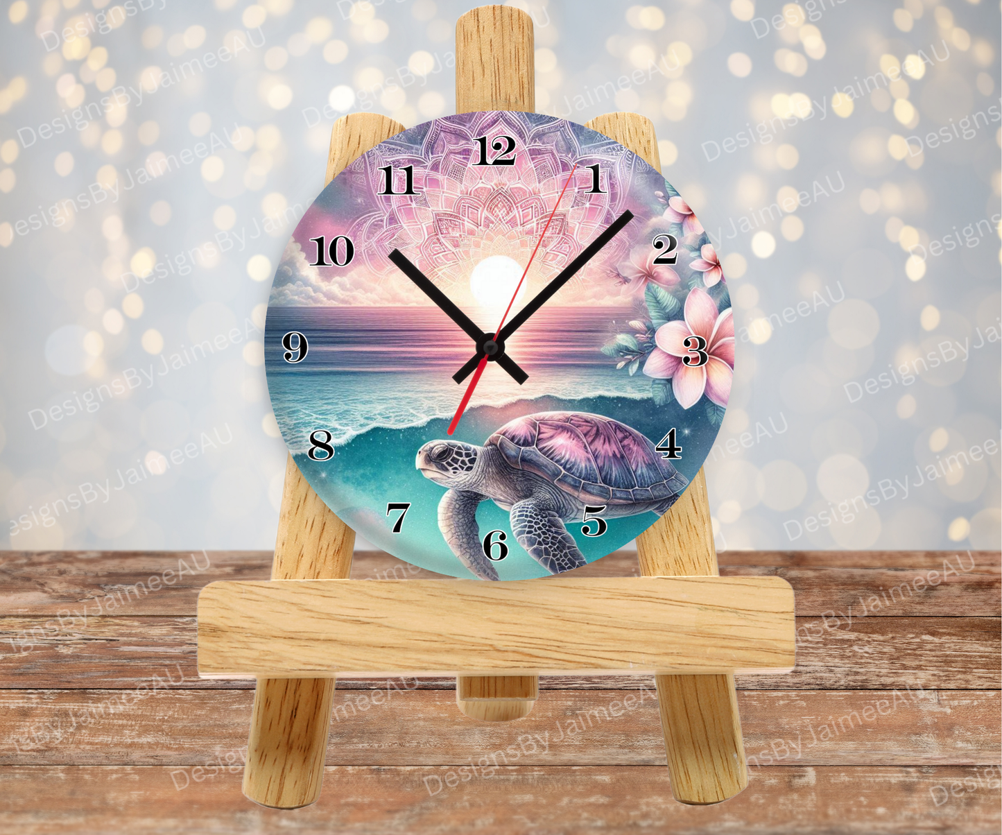Pink and Aqua Sunset Turtles #4 Digital Sublimation Clock Design
