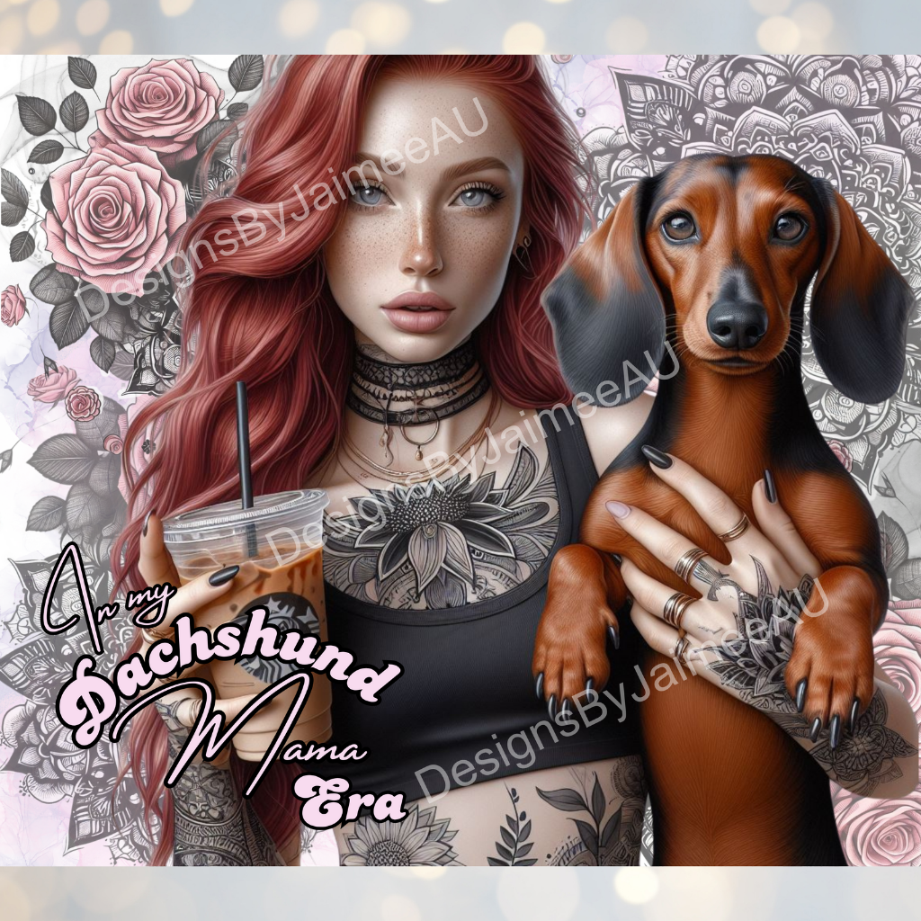 Red head "In My Dachshund Era", Iced Coffee Digital 20oz Sublimation Tumbler Wrap