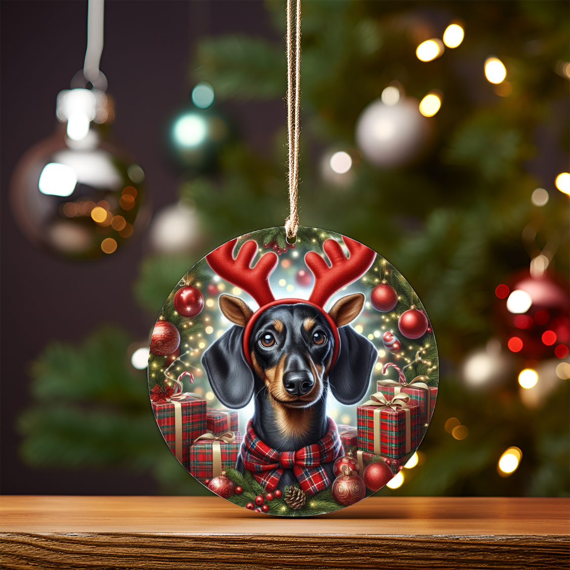 Christmas Dachshund #4 Digital Sublimation Ornament Design