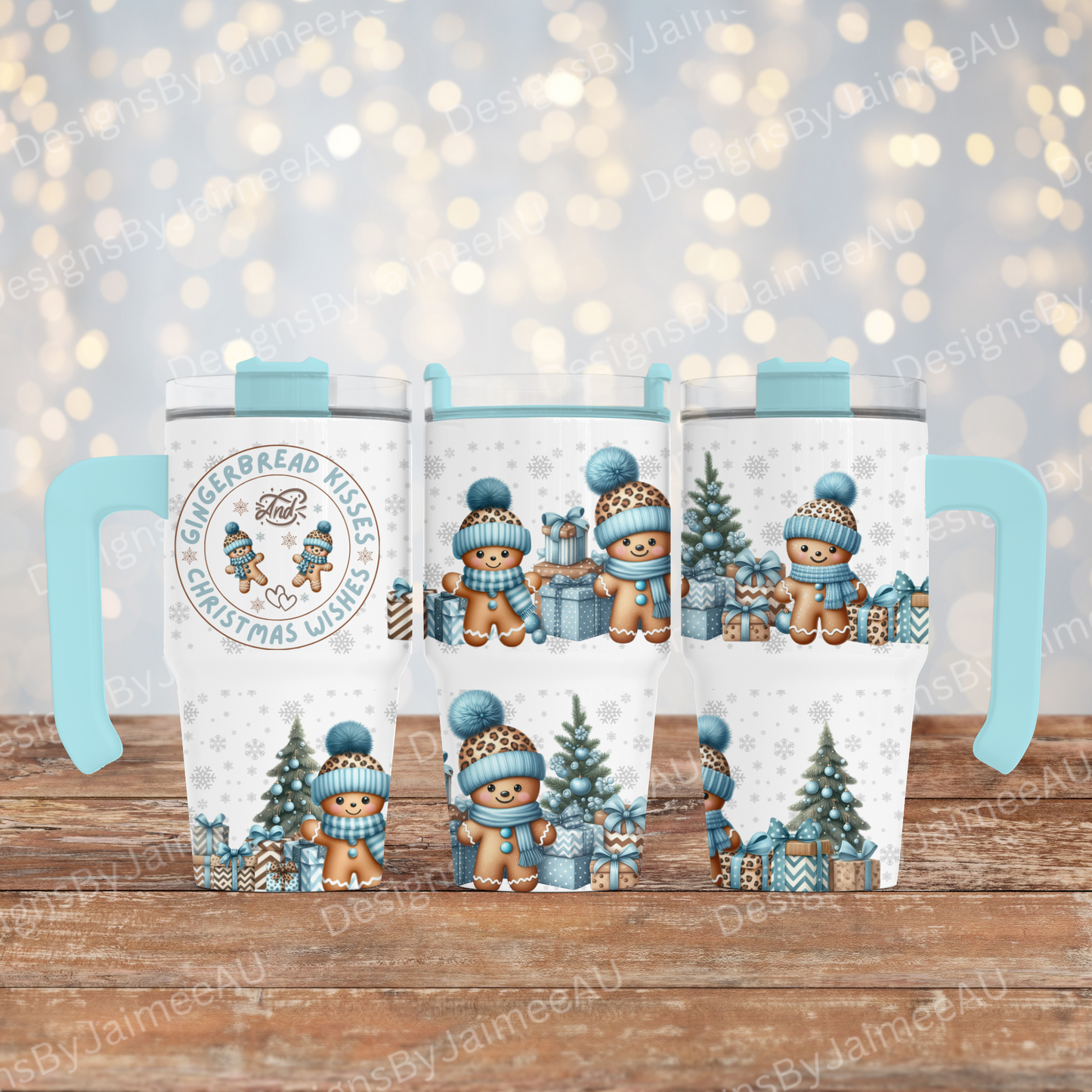 Blue "Gingerbread Kisses and Christmas Wishes" Gingerbread Man - Digital 20oz Tumbler with Handle Wrap Design (Copy)