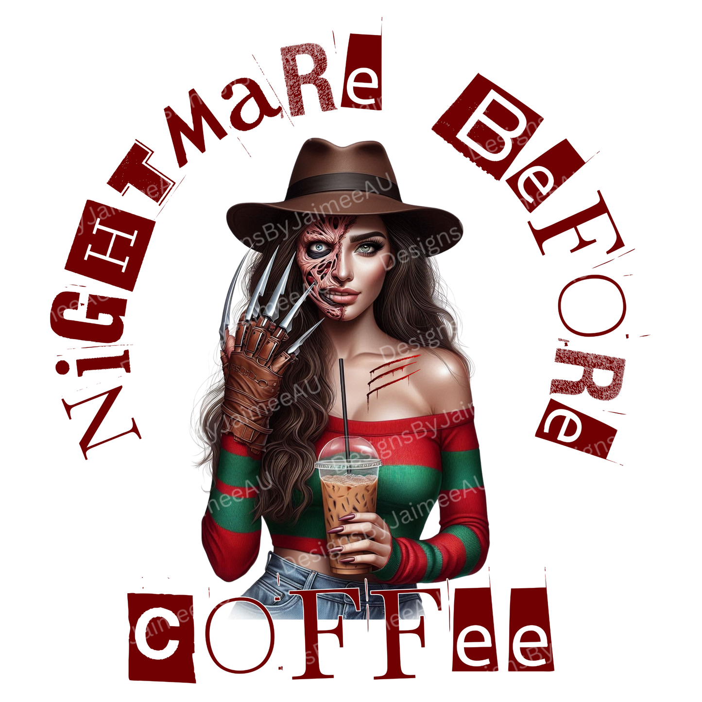 "Nightmare Before Coffee" Freddy Krueger Inspired Digital DTF Transfer PNG Image