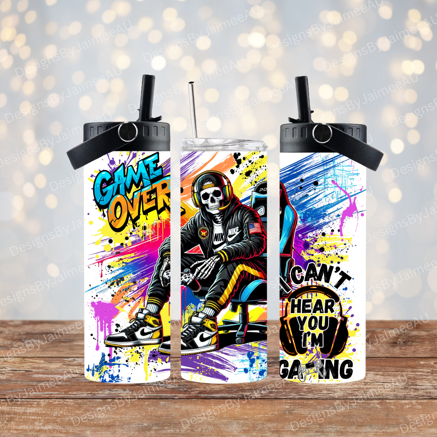 Gamer Skeleton Digital 20oz Sublimation Tumbler Wrap