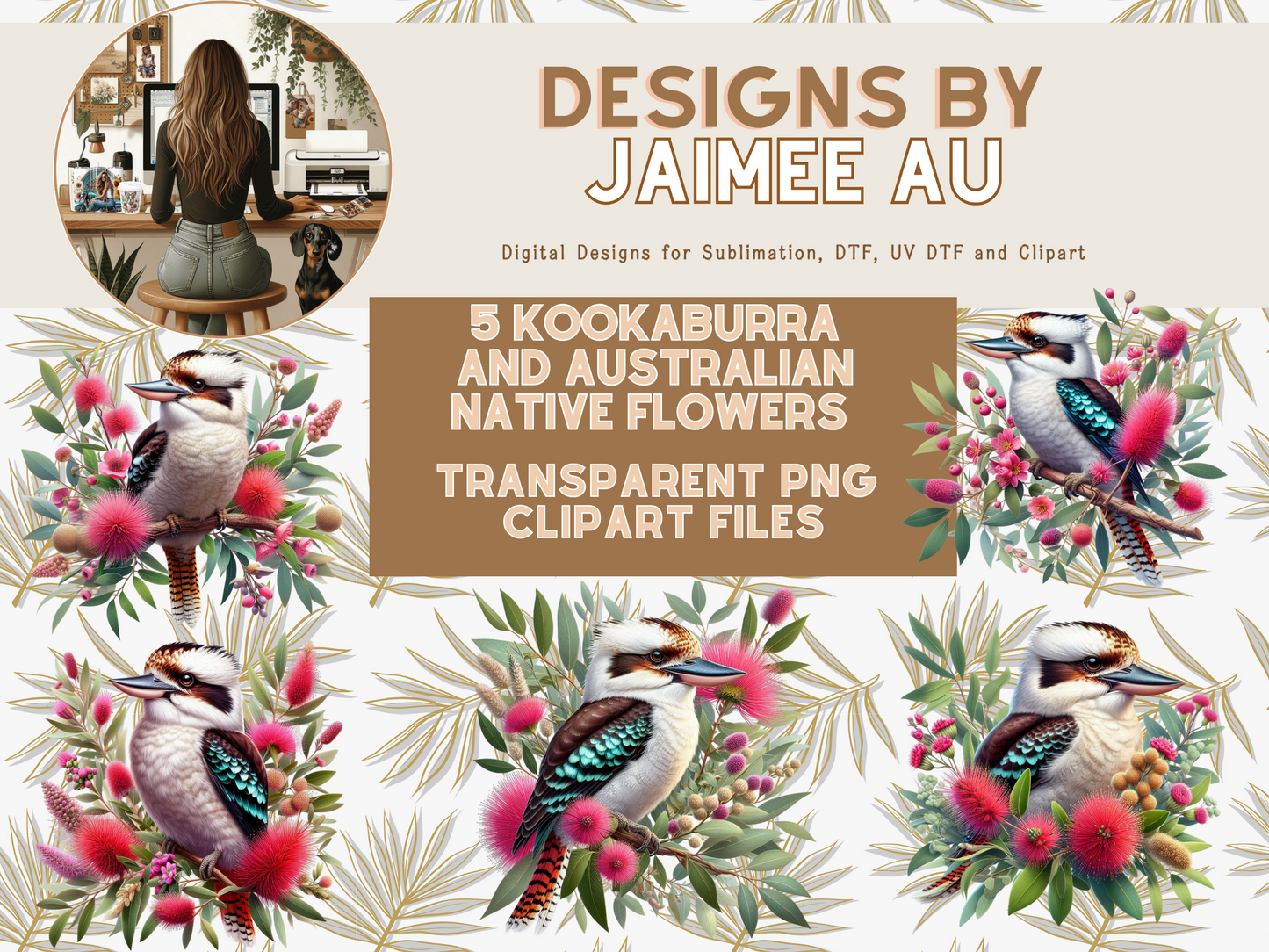 5 Kookaburra And Australian Native Flowers Digital Transparent Clipart Images