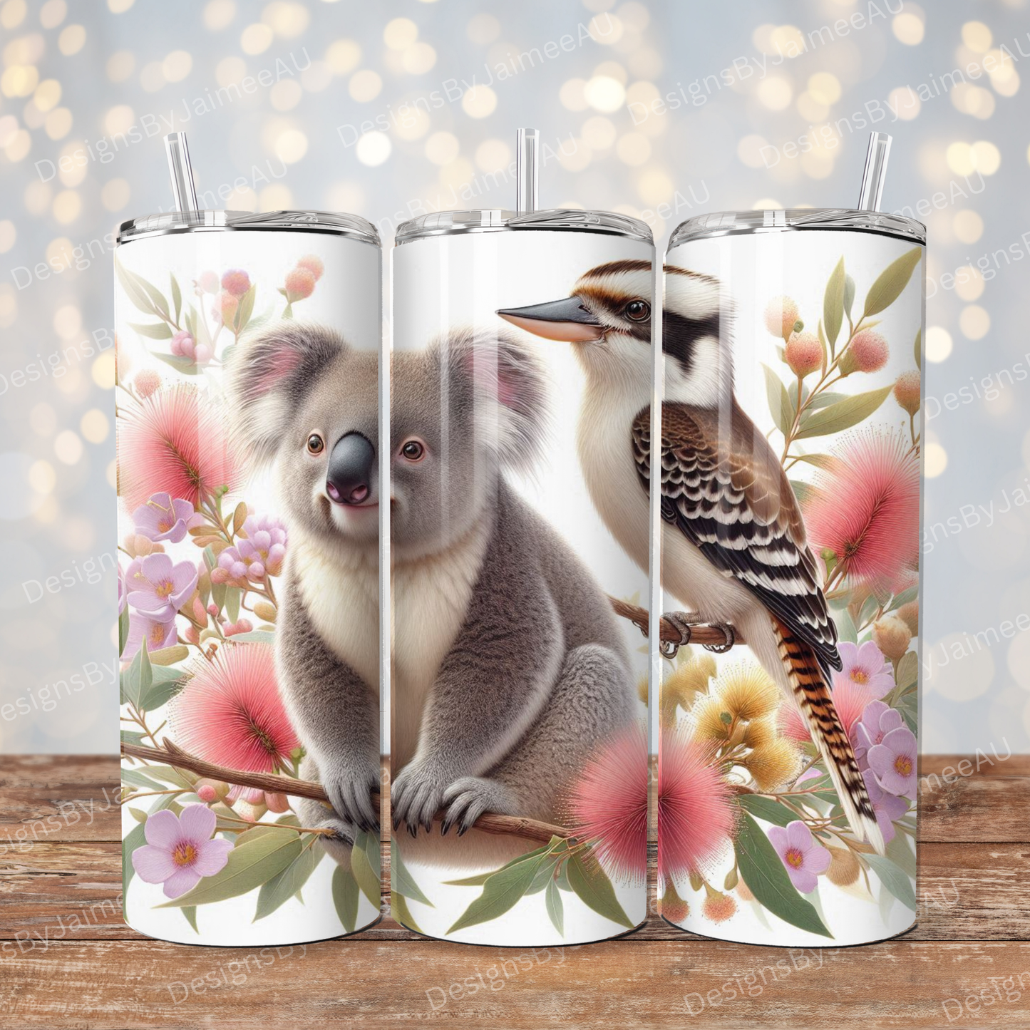 Koala and Kookaburra - Pastel Earthy Watercolour Digital 20oz Sublimation Tumbler Wrap