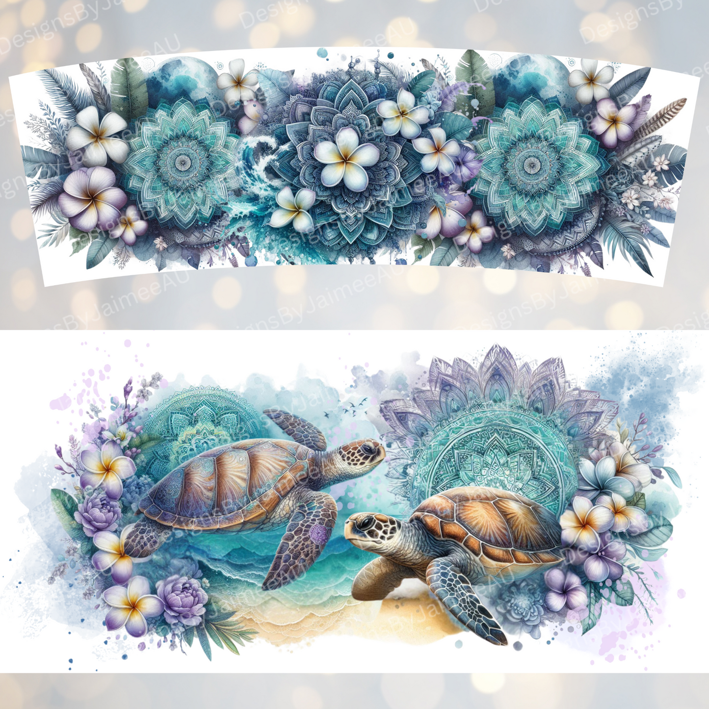 Navy and Purple Watercolour Ocean Turtles 40oz Digital Sublimation Tumbler Wrap
