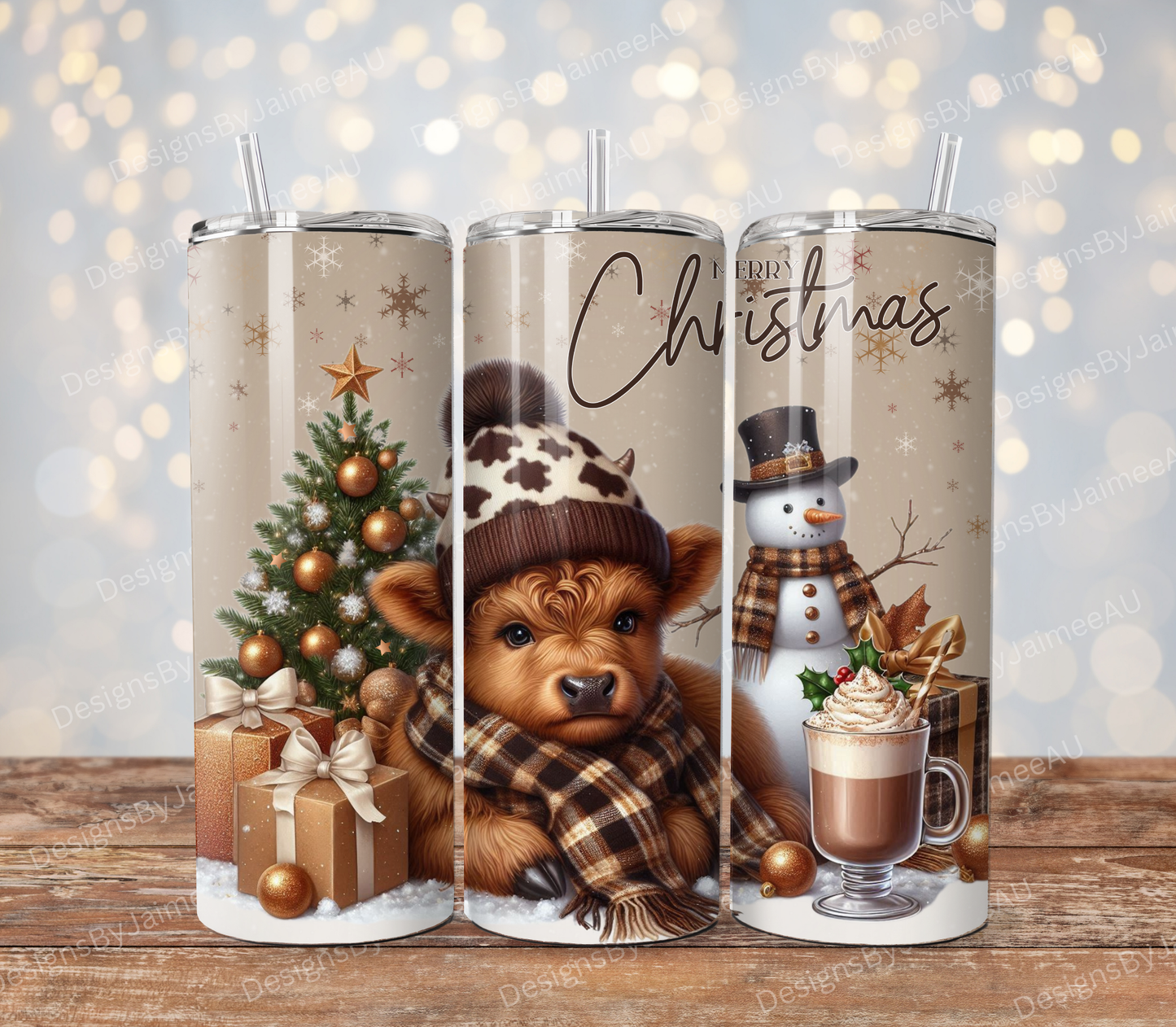 Copper Christmas Highland Cow - Digital 20oz Sublimation Tumbler Wrap