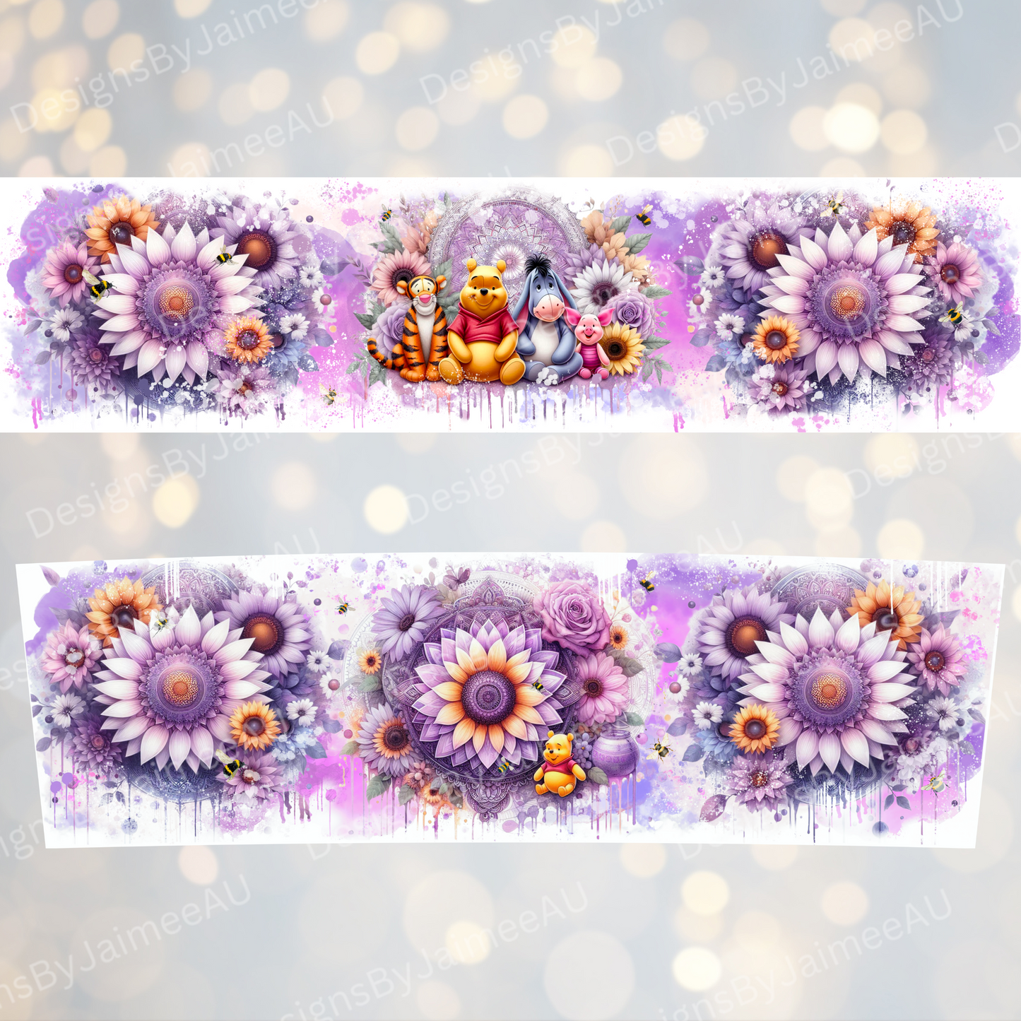 Purple Winnie The Pooh- Digital 20oz Tumbler with Handle Wrap Design