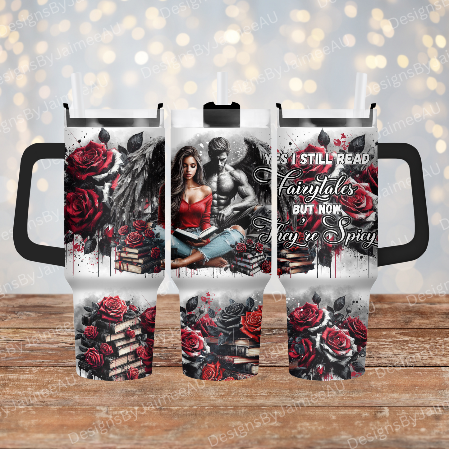 Red and Black Dark Romance Themed - 40oz Digital Sublimation Tumbler Wrap