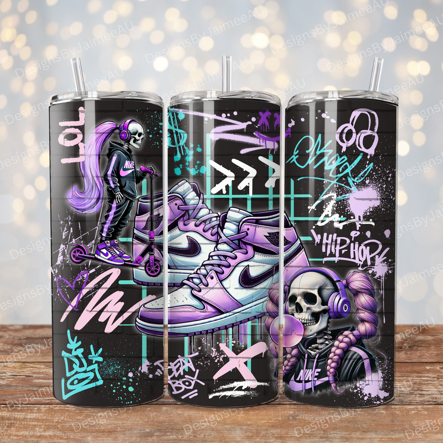 Purple Graffiti Styled Skeleton - Digital 20oz Sublimation Tumbler Wrap