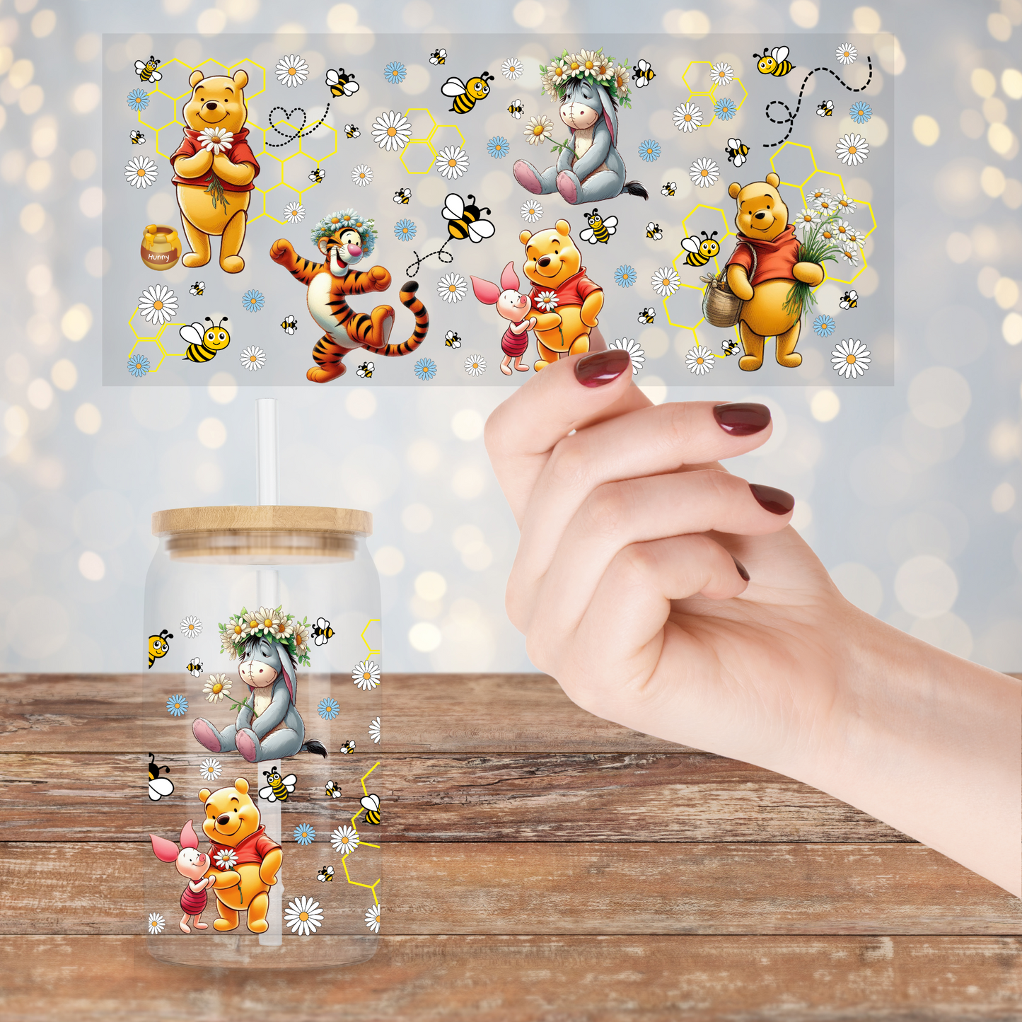 Springtime Winnie The Pooh 16oz UV DTF Wrap