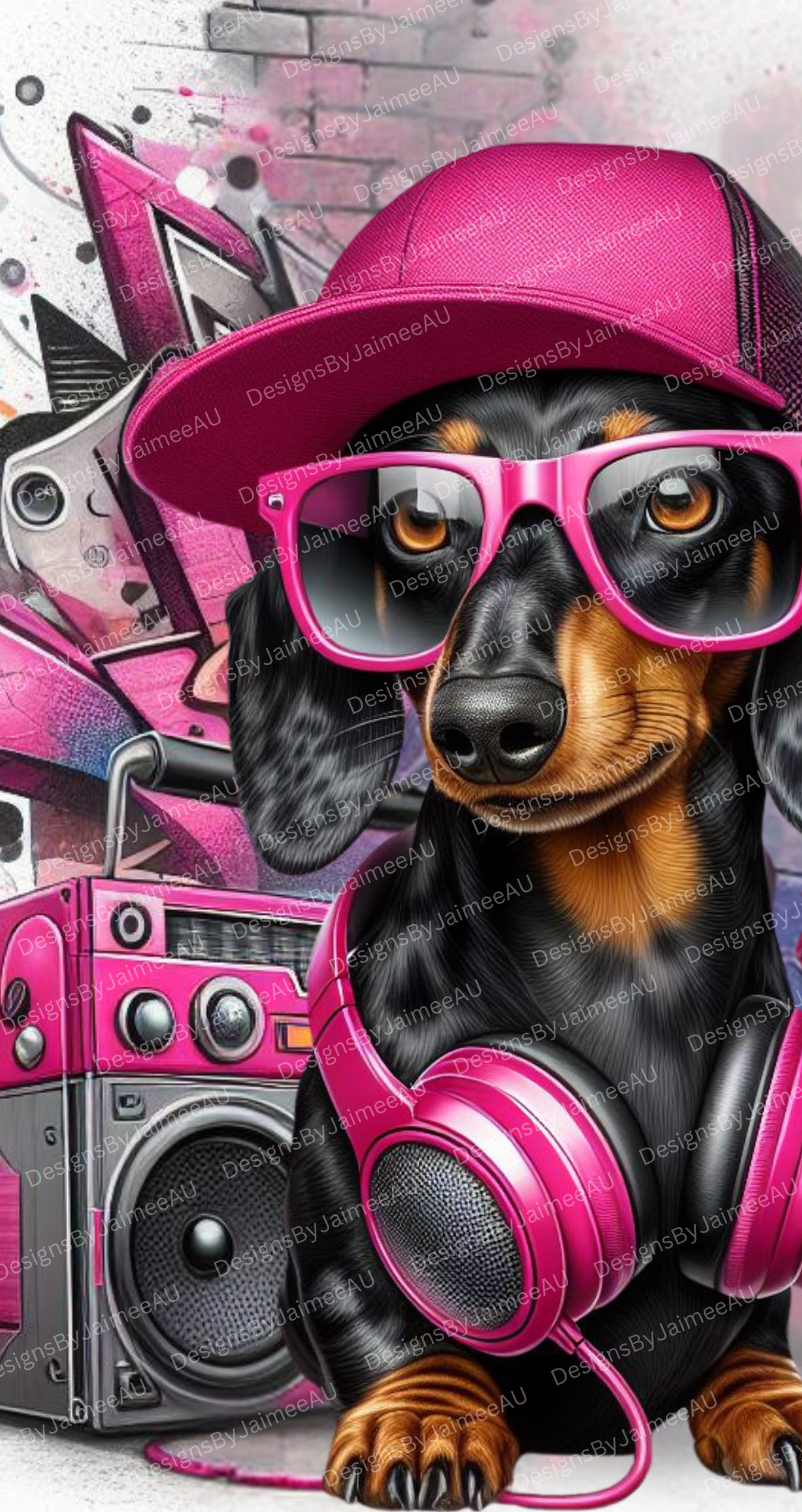 Hip Hop Dachshund #3 Hot Pink Digital Phone Case Design