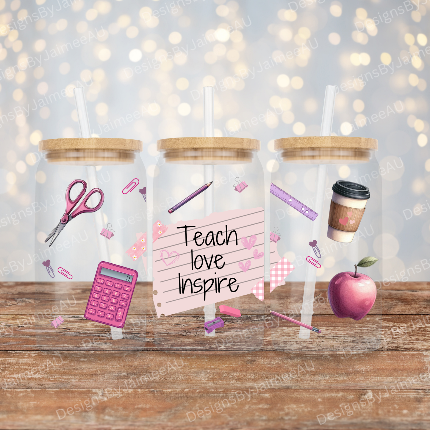 "Teach, Love, Inspire" Teacher Designs - Digital Download 16oz UV DTF Transfer Wrap PNG Image