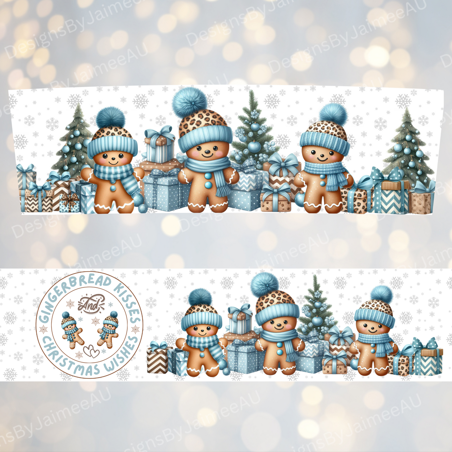 Blue "Gingerbread Kisses and Christmas Wishes" Gingerbread Man - Digital 20oz Tumbler with Handle Wrap Design (Copy)