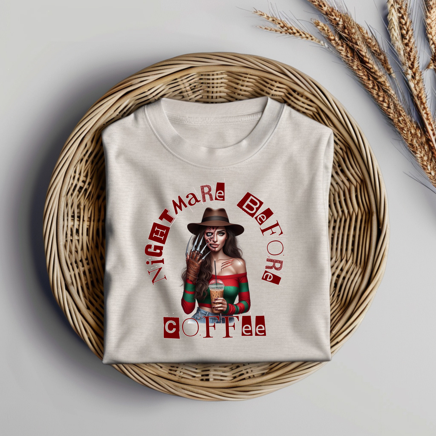 "Nightmare Before Coffee" Freddy Krueger Inspired Digital DTF Transfer PNG Image