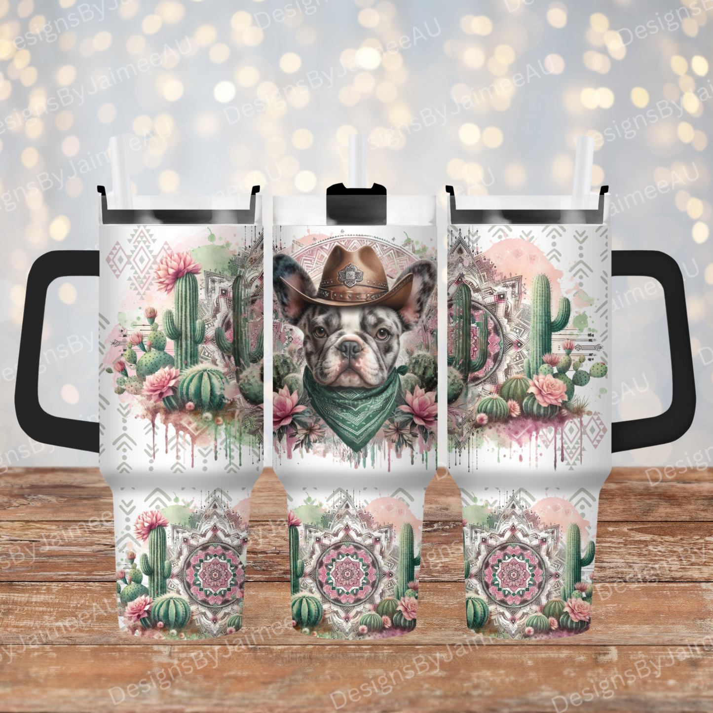 Pink Aztec Country/Western Themed Frenchie 40oz Digital Sublimation Tumbler Wrap