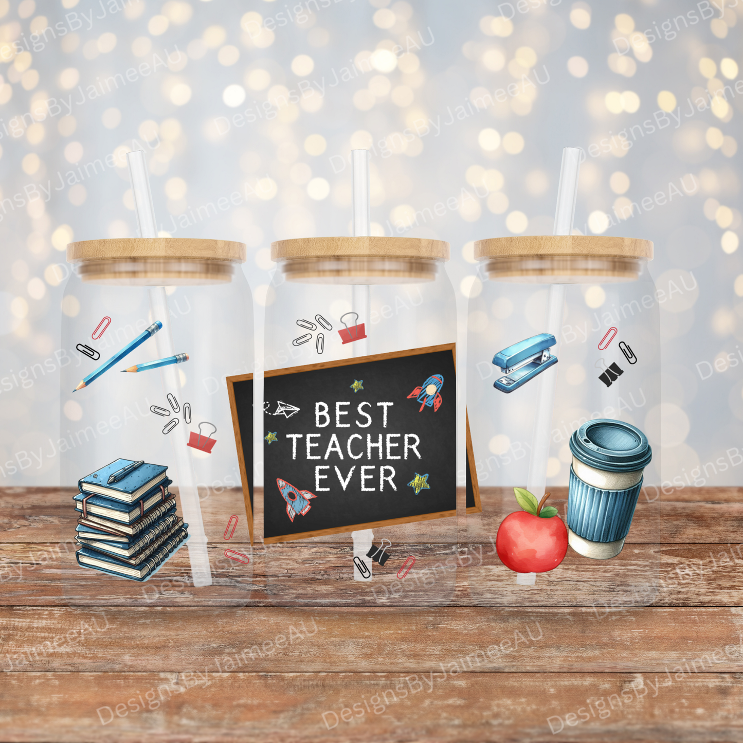 "Best Teacher Ever" Teacher Designs - Digital Download 16oz UV DTF Transfer Wrap PNG Image