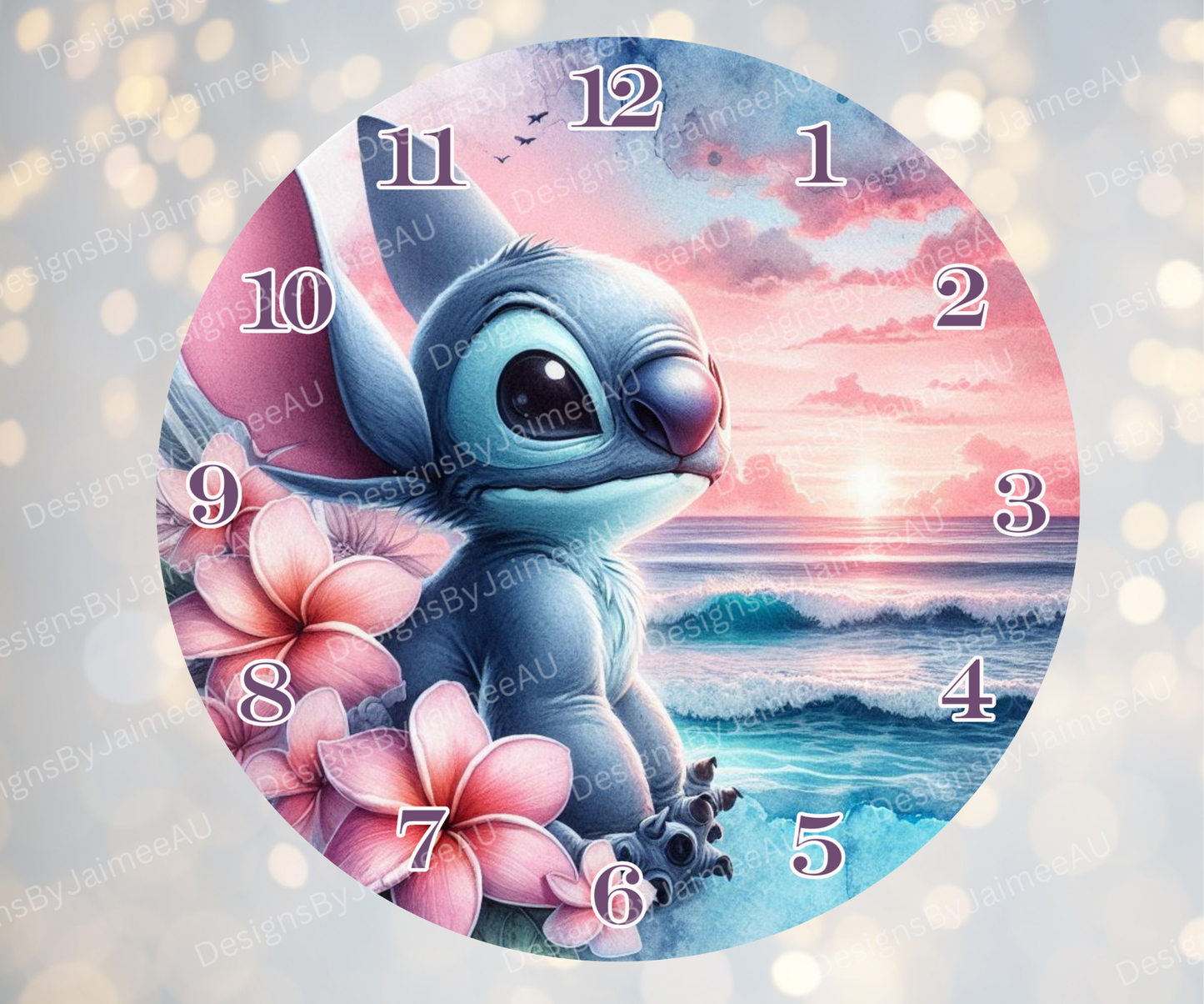 Stitch - Pink and Aqua Sunset #2 Digital Sublimation Clock Design