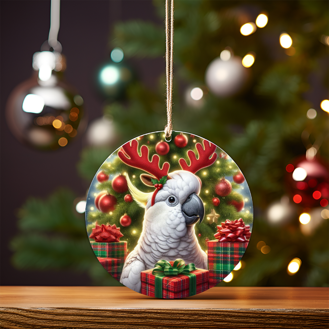 Christmas Cockatoo #1 Digital Sublimation Ornament Design
