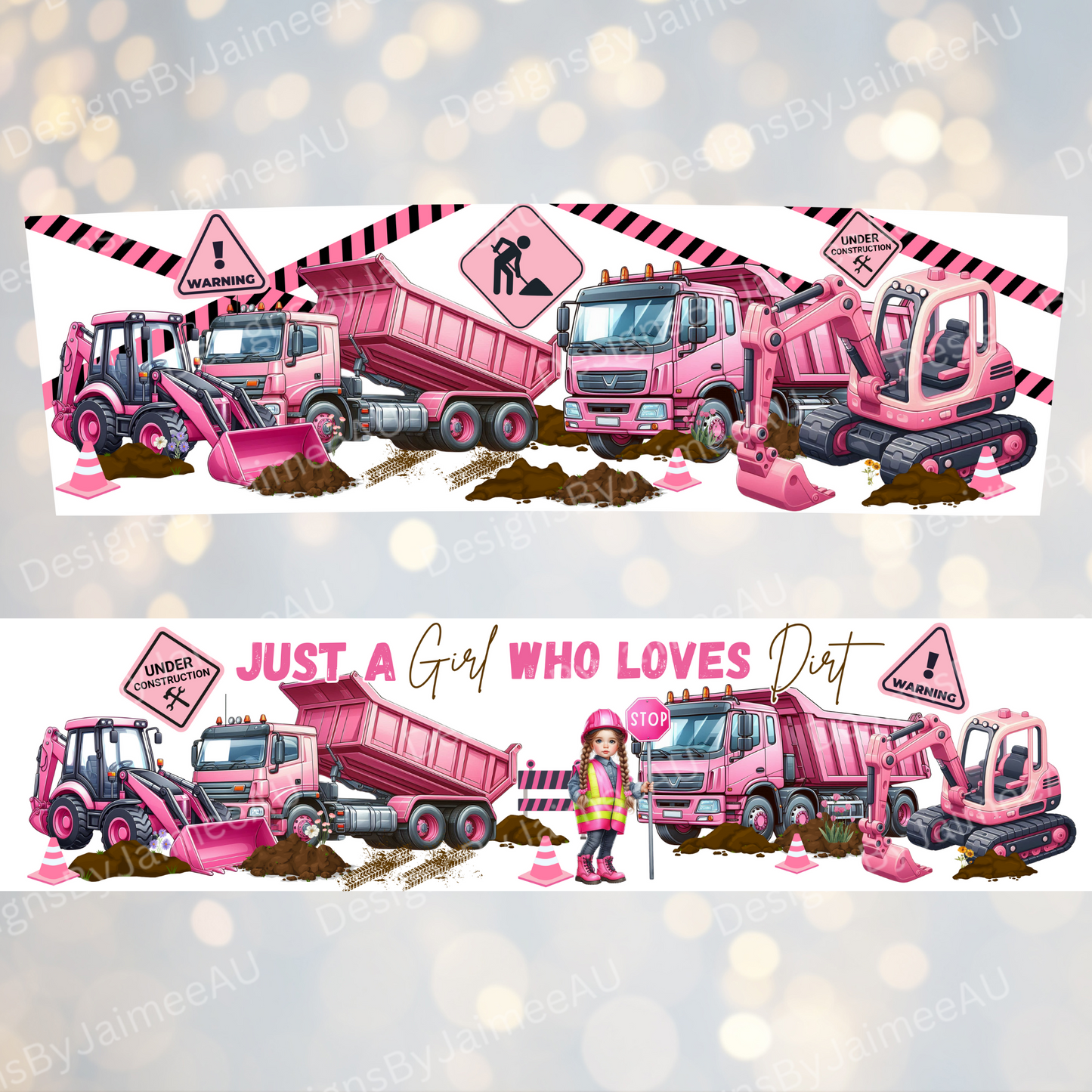 "Just a Girl Who Loves Dirt" Pink Diggers- Digital 20oz Tumbler with Handle Wrap Design