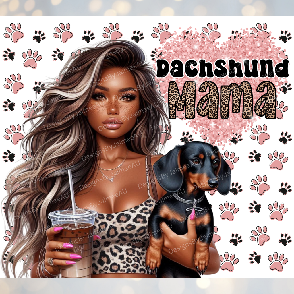 Dachshund Mama, Glitter Heart and Paw prints Digital 20oz Sublimation Tumbler Wrap