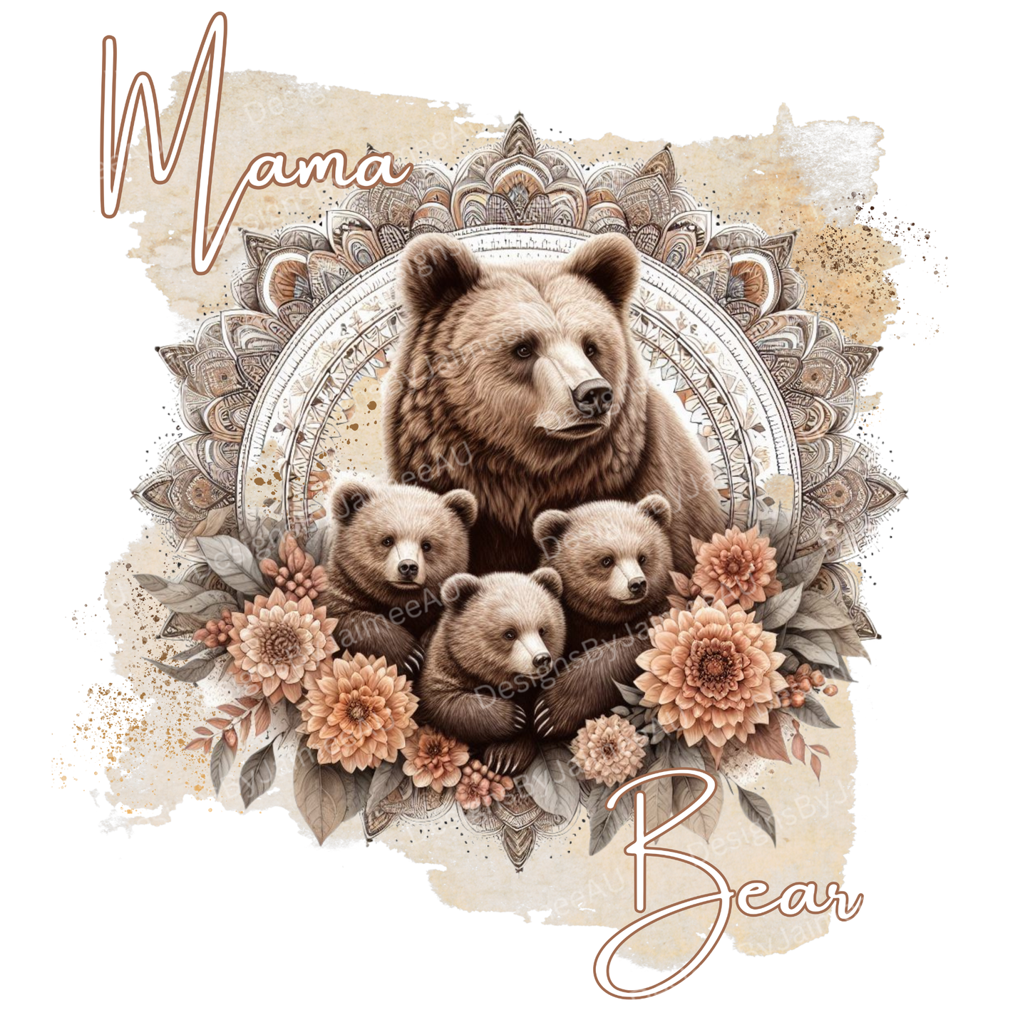 Earthy Mama Bear Digital DTF Transfer PNG Image