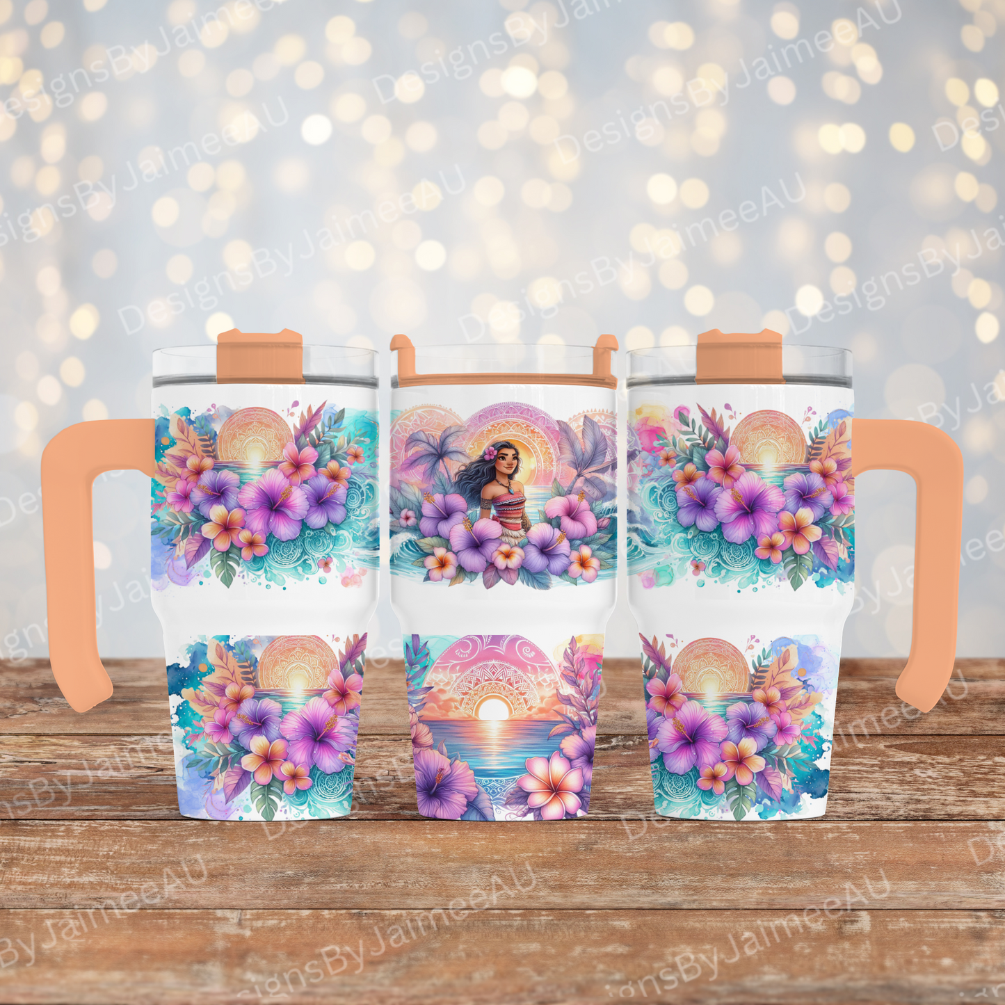 Summer Vibes- Moana Inspired- (With and Without Quote) Digital 20oz Tumbler with Handle Wrap Design