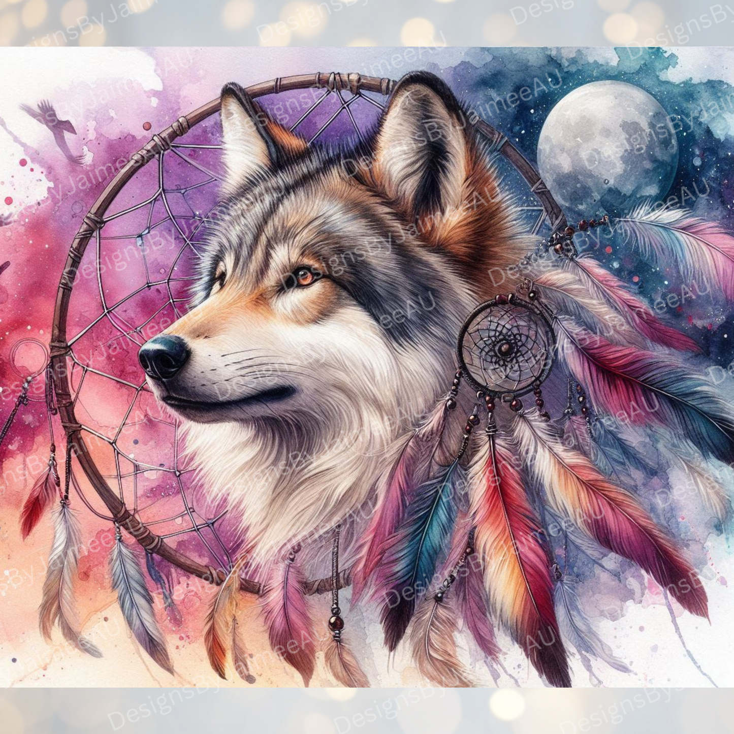 Navy And Purple Watercolour Wolf with Dream Catcher Digital 20oz Sublimation Tumbler Wrap