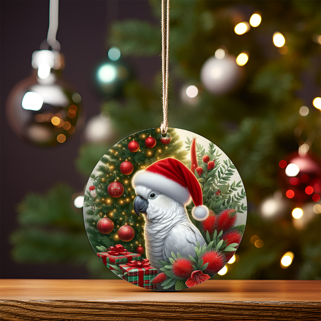 Christmas Cockatoo #2 Digital Sublimation Ornament Design