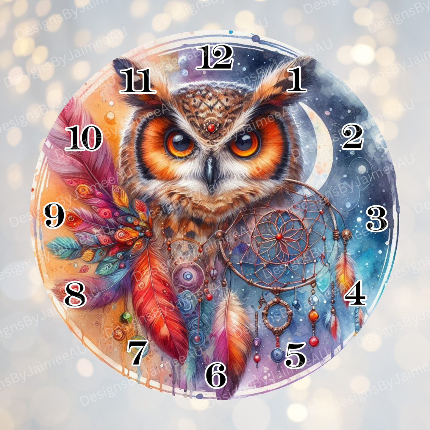 Watercolour Dreamcatcher and Owl Digital Sublimation Clock Design