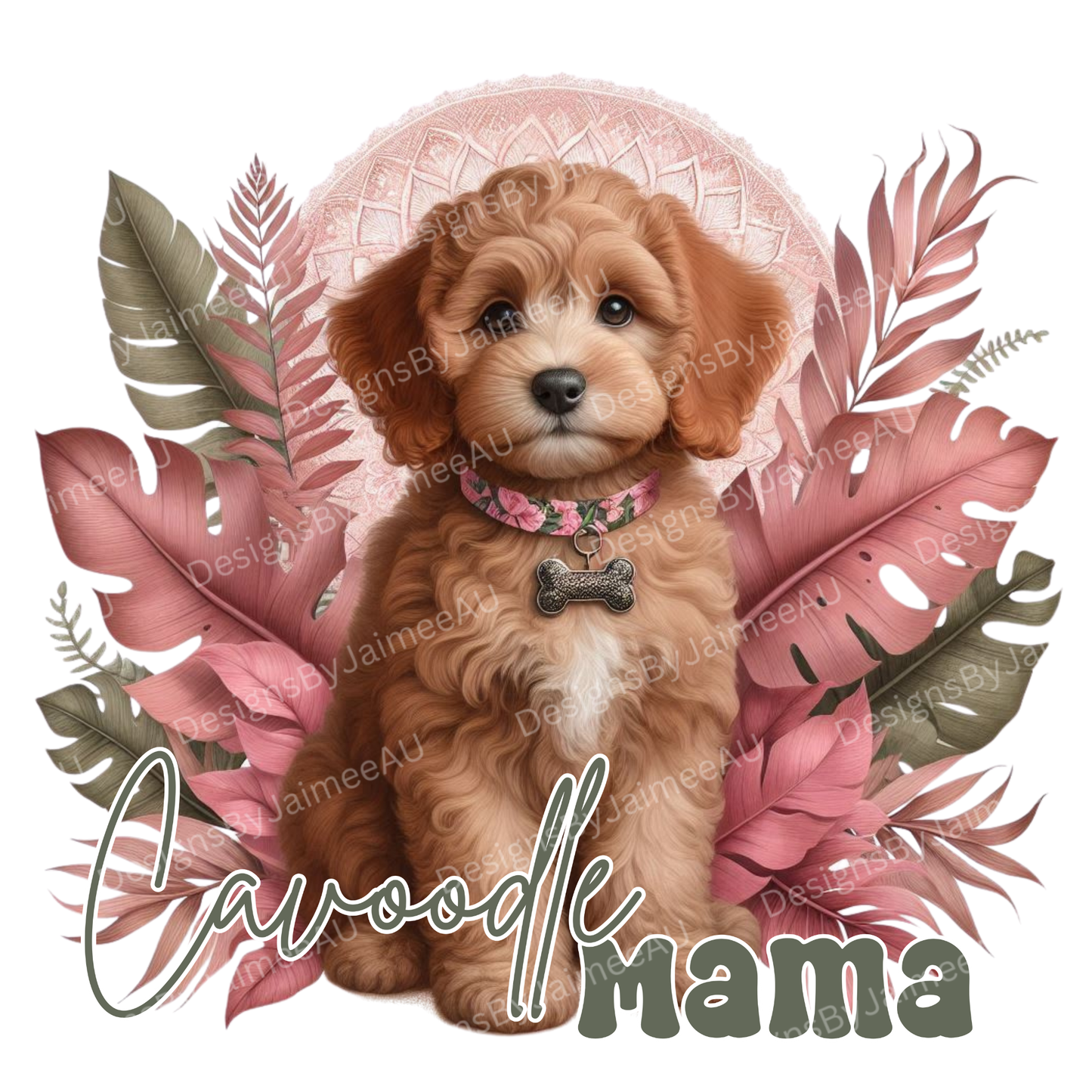 Cavoodle Mama - Dusty Pink Tropical Digital DTF Transfer PNG Image
