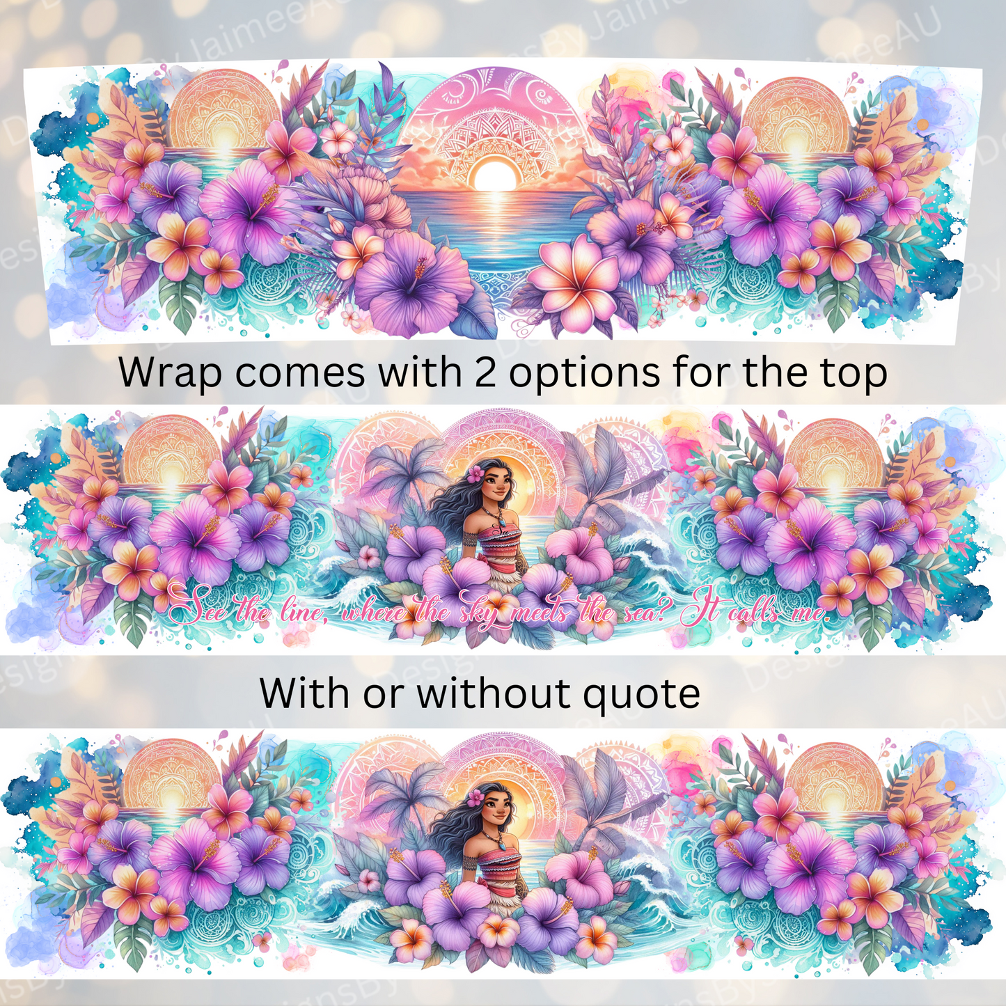 Summer Vibes- Moana Inspired- (With and Without Quote) Digital 20oz Tumbler with Handle Wrap Design