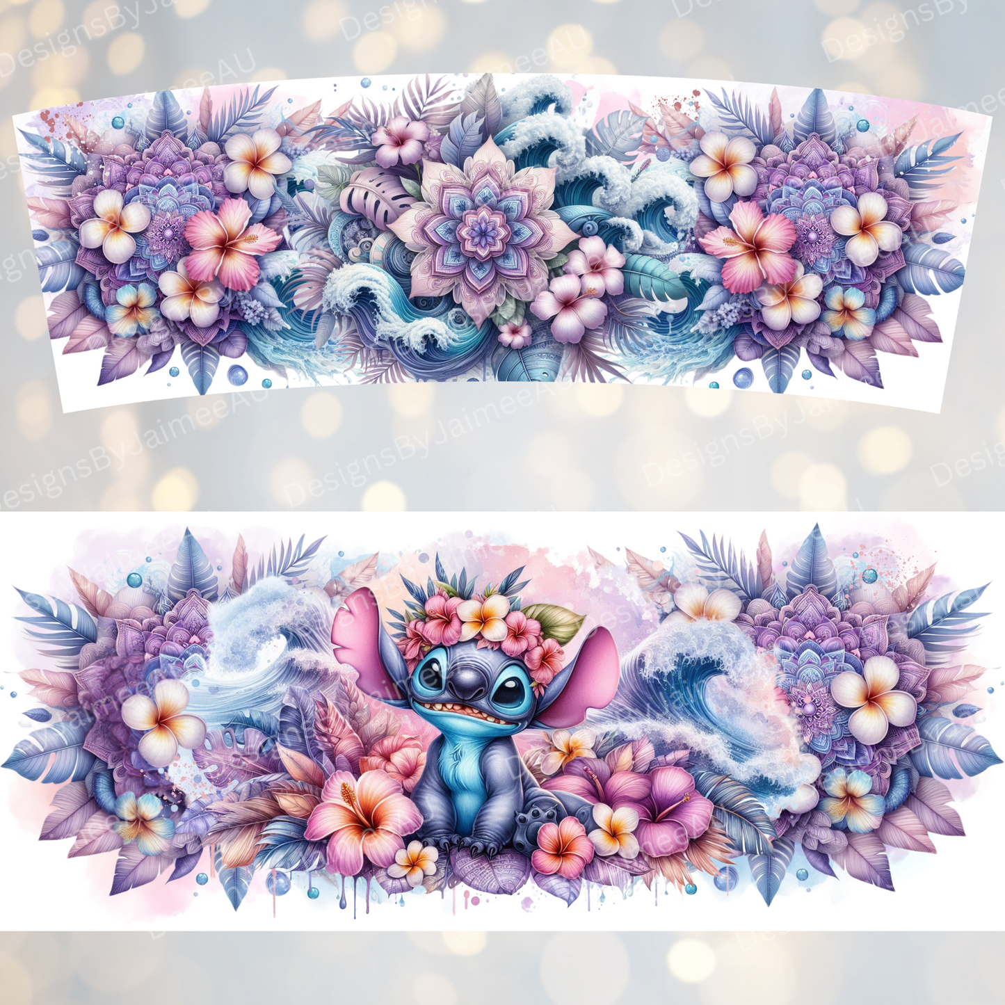Tropical Stitch - Purples/Blues - Digital 30oz Sublimation Tumbler Wrap