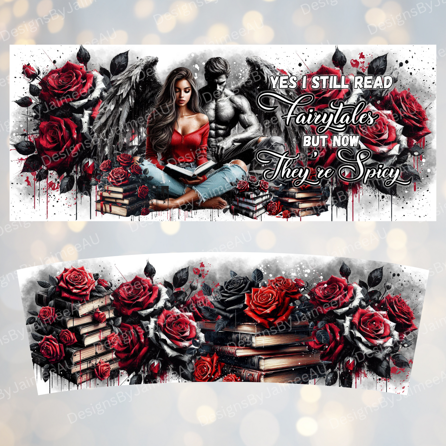 Red and Black Dark Romance Themed - 40oz Digital Sublimation Tumbler Wrap