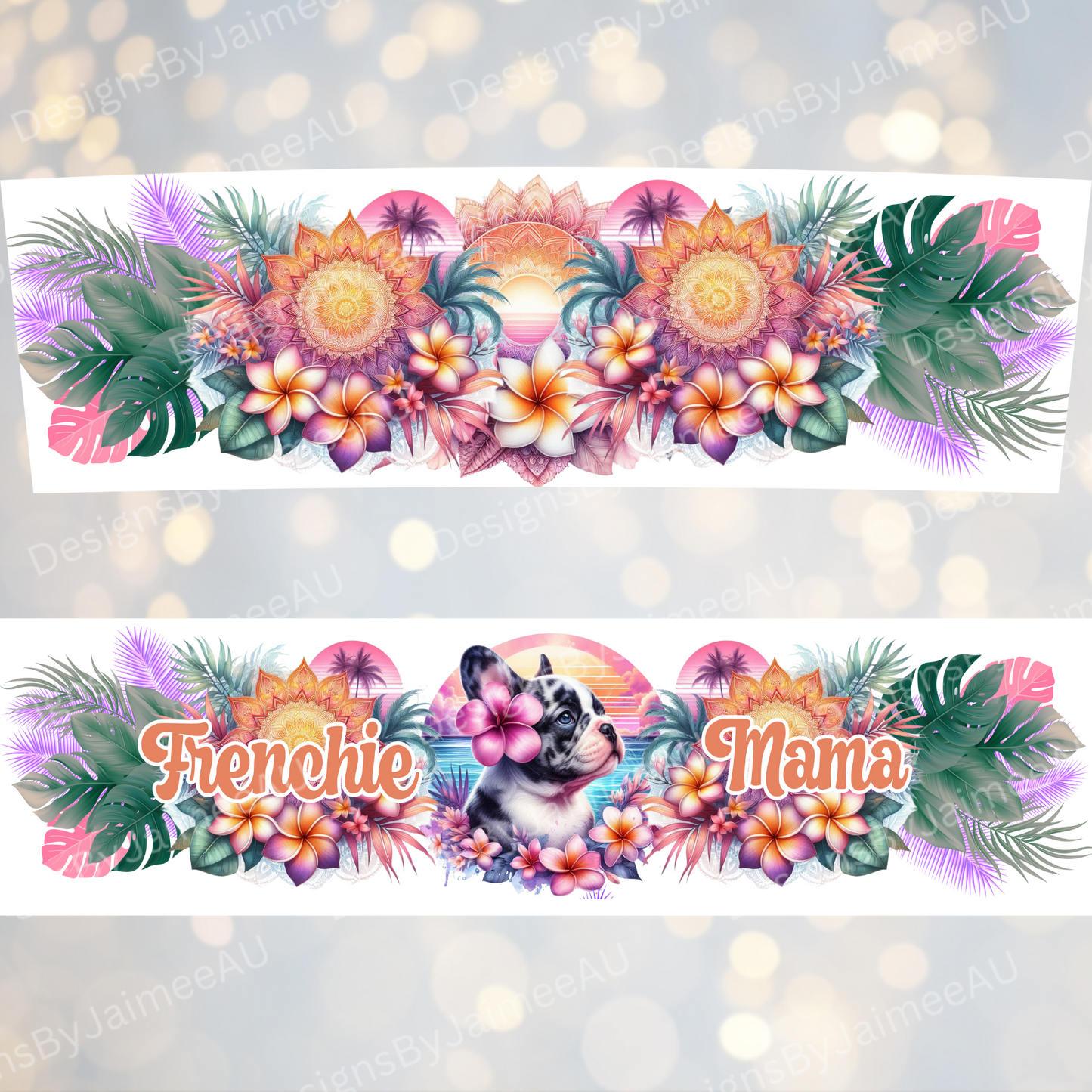 Summer "Frenchie Mama" - Digital 20oz Tumbler with Handle Wrap Design