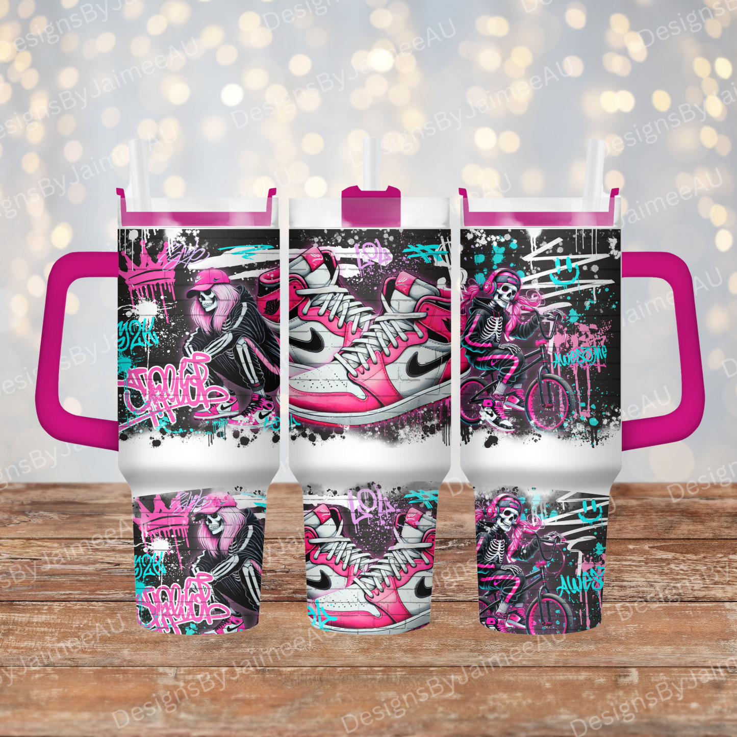 Hot Pink Graffiti Styled Skeleton- 40oz Digital Sublimation Tumbler Wrap