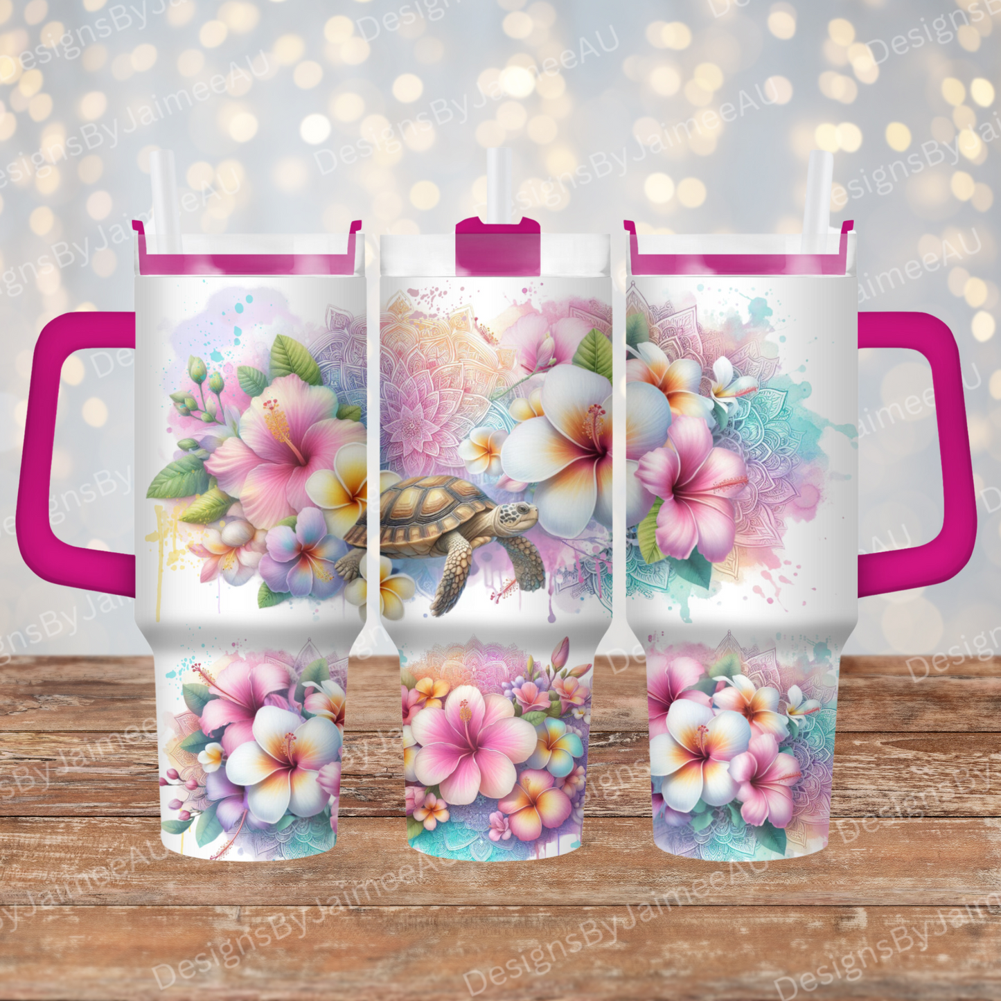 Bright Pastel Watercolour Ocean Turtles 40oz Digital Sublimation Tumbler Wrap